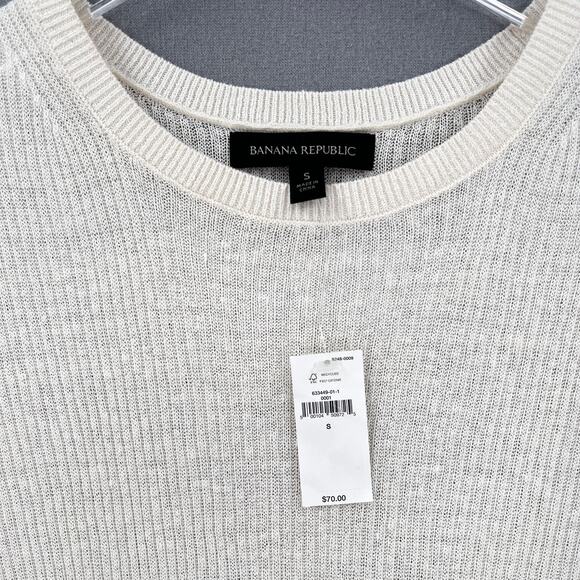 BANANA REPUBLIC Eliza LInen Blend Muscle Tank Top Small Cream Sleeveless Ribbed - Picture 10 of 14